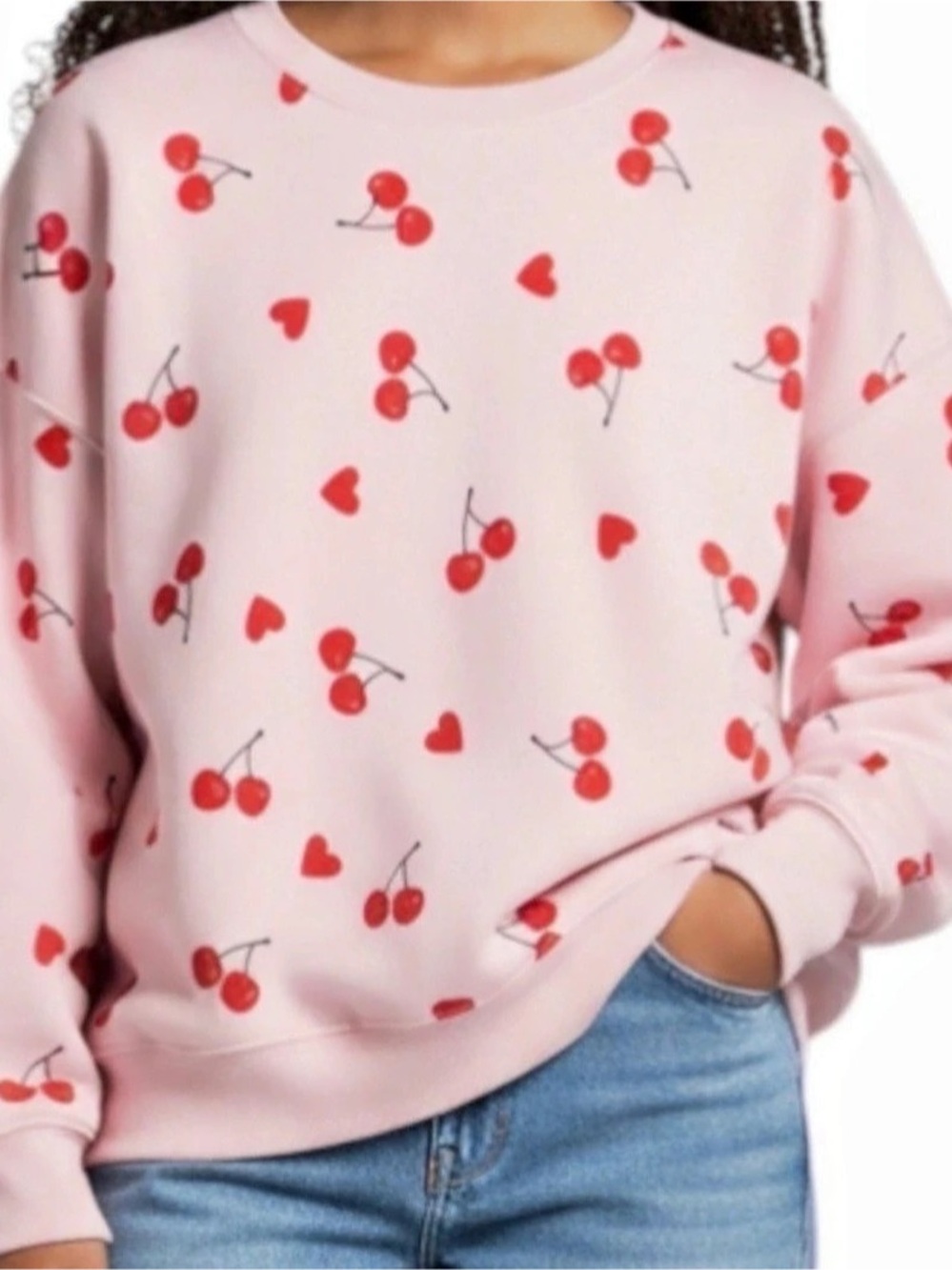 Grayson Threads Pink Cherry Heart Print Crewneck Sweatshirt size Medium